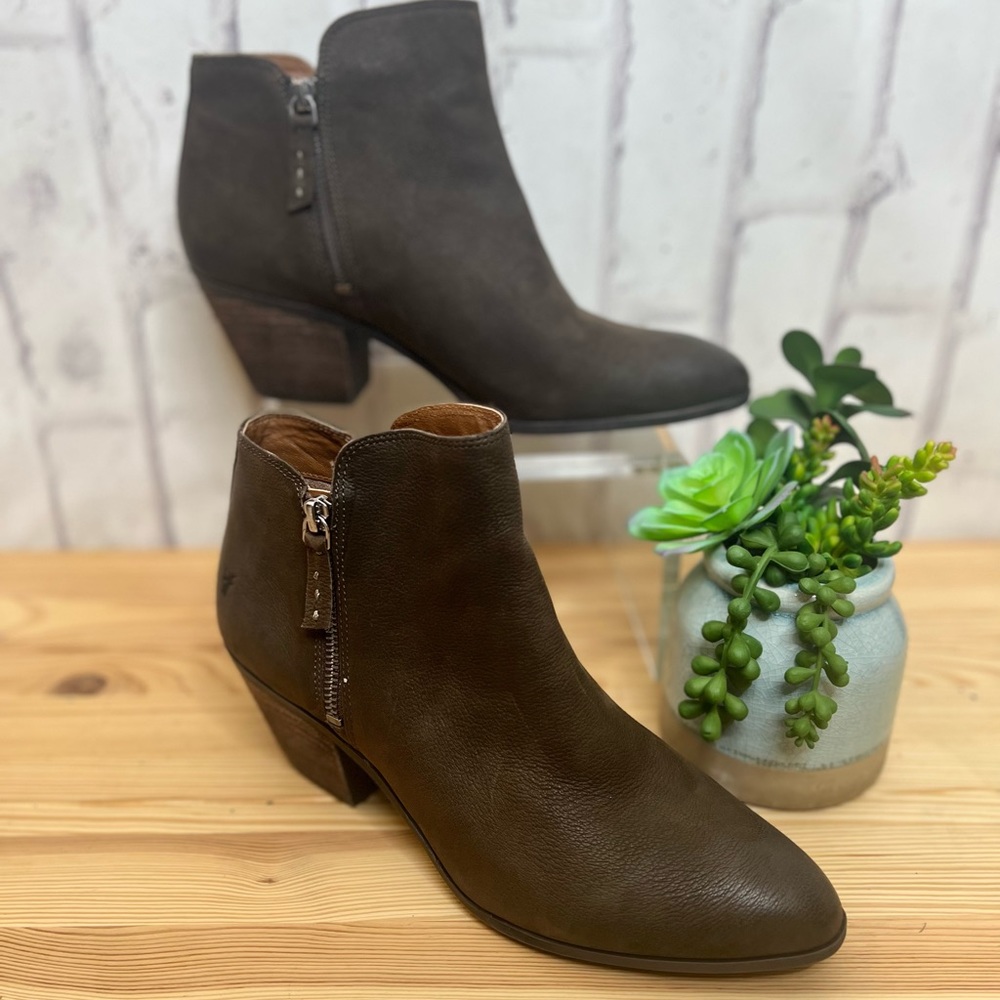 FRYE Judith Olive Brown Double Zip Ankle Booties 10 New